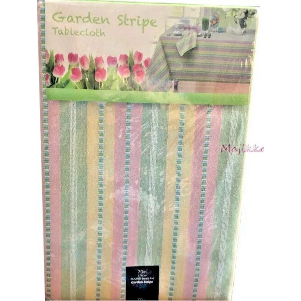 Colordrift Easter Spring Tablecloth 60x102 Garden Stripe Yellow Pink Green